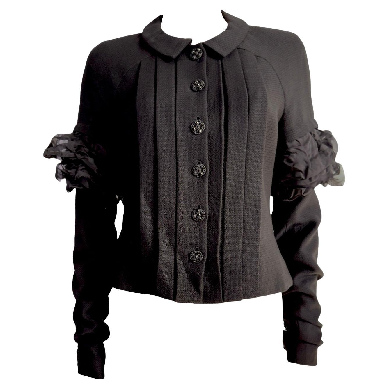 Chanel Little Black Jacket LBJ Giacca a pieghe con dettagli increspati 38