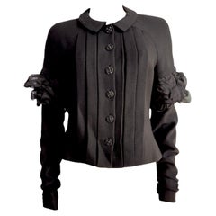 CHANEL Little Black Jacket LBJ Pleated Jacket with Ruched Details 38