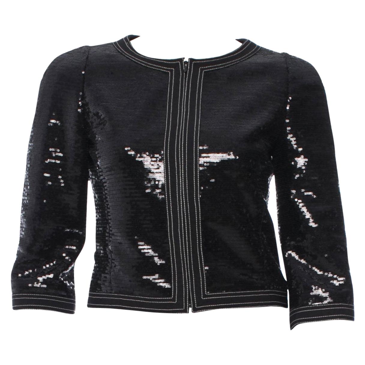 Unworn Black Chanel Black Sequin Cropped Little Black Jacket Blazer 36