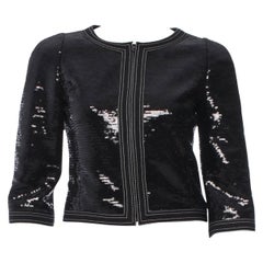 Used UNWORN Black Chanel Black Sequin Cropped "Little Black Jacket" Blazer 36