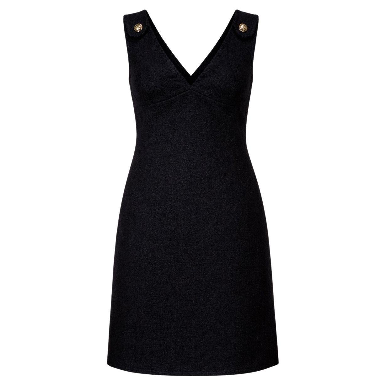 CHANEL Little Black Tweed Dress with CC Buttons 38 FR