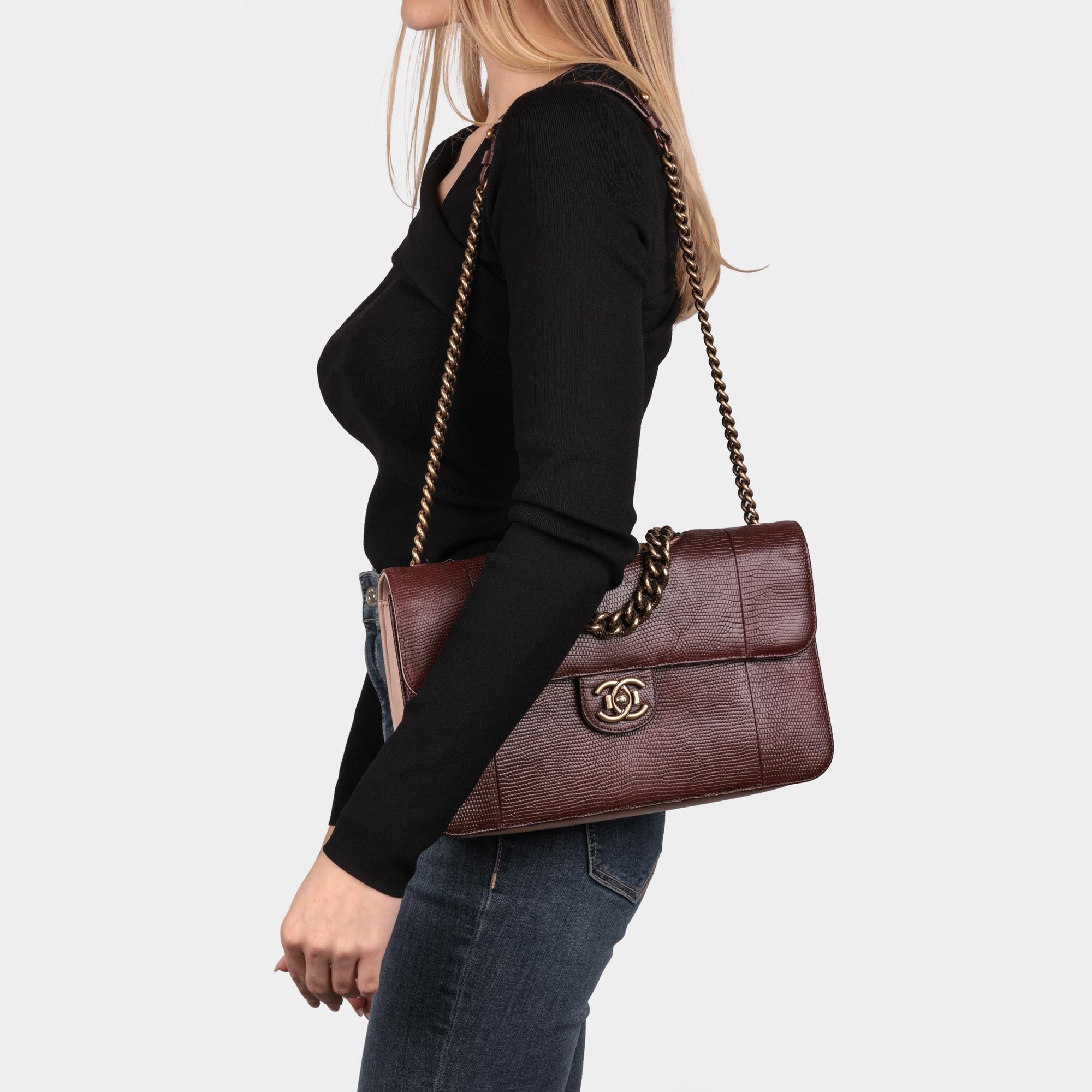 CHANEL Lizard Leather & Quilted Lambskin Perfect Edge Classic Single Flap Bag For Sale 8