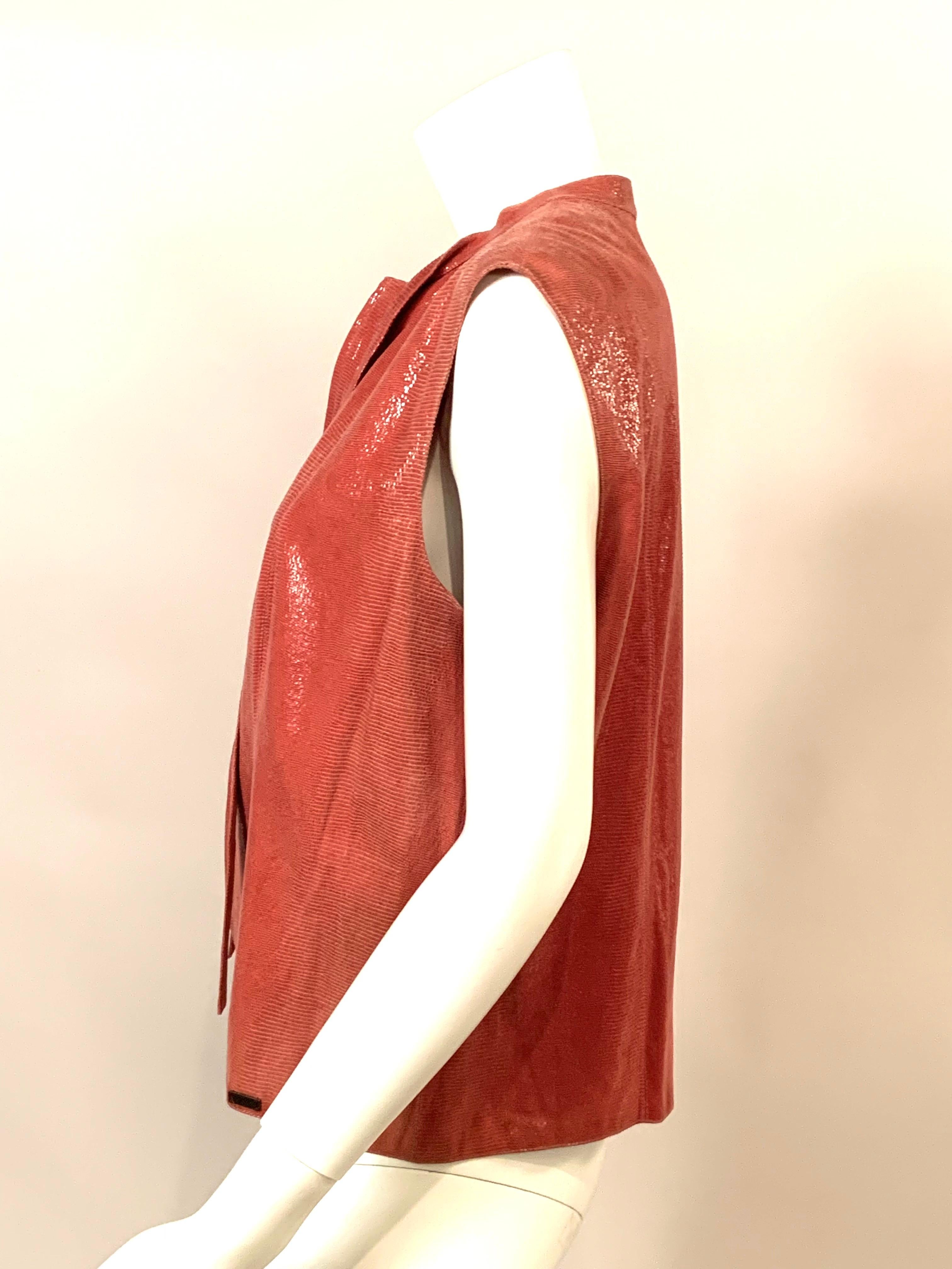 Chanel Lizard Pattern Rose Pink Zip Front Leather Vest In Excellent Condition In New Hope, PA