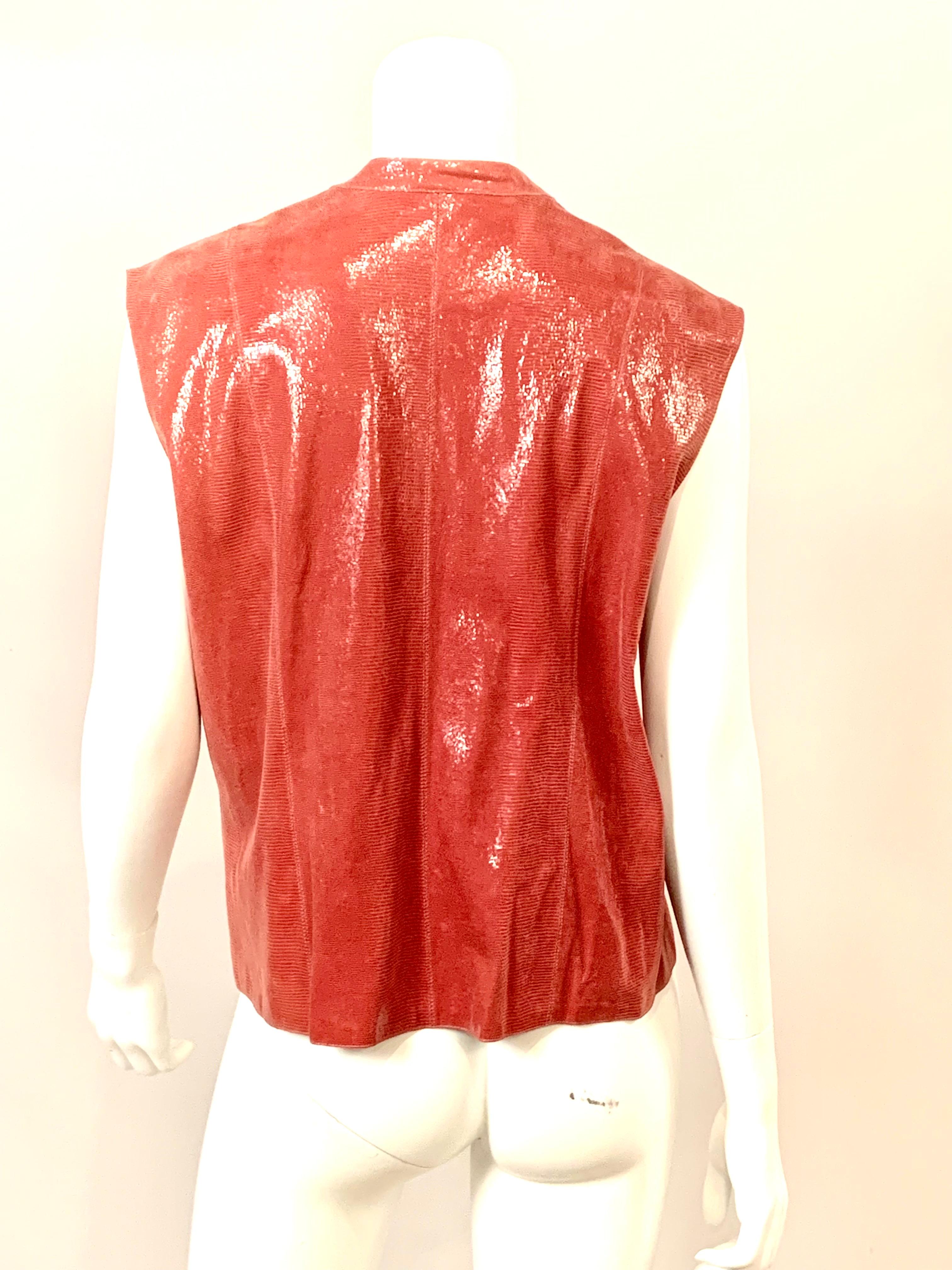 Women's Chanel Lizard Pattern Rose Pink Zip Front Leather Vest