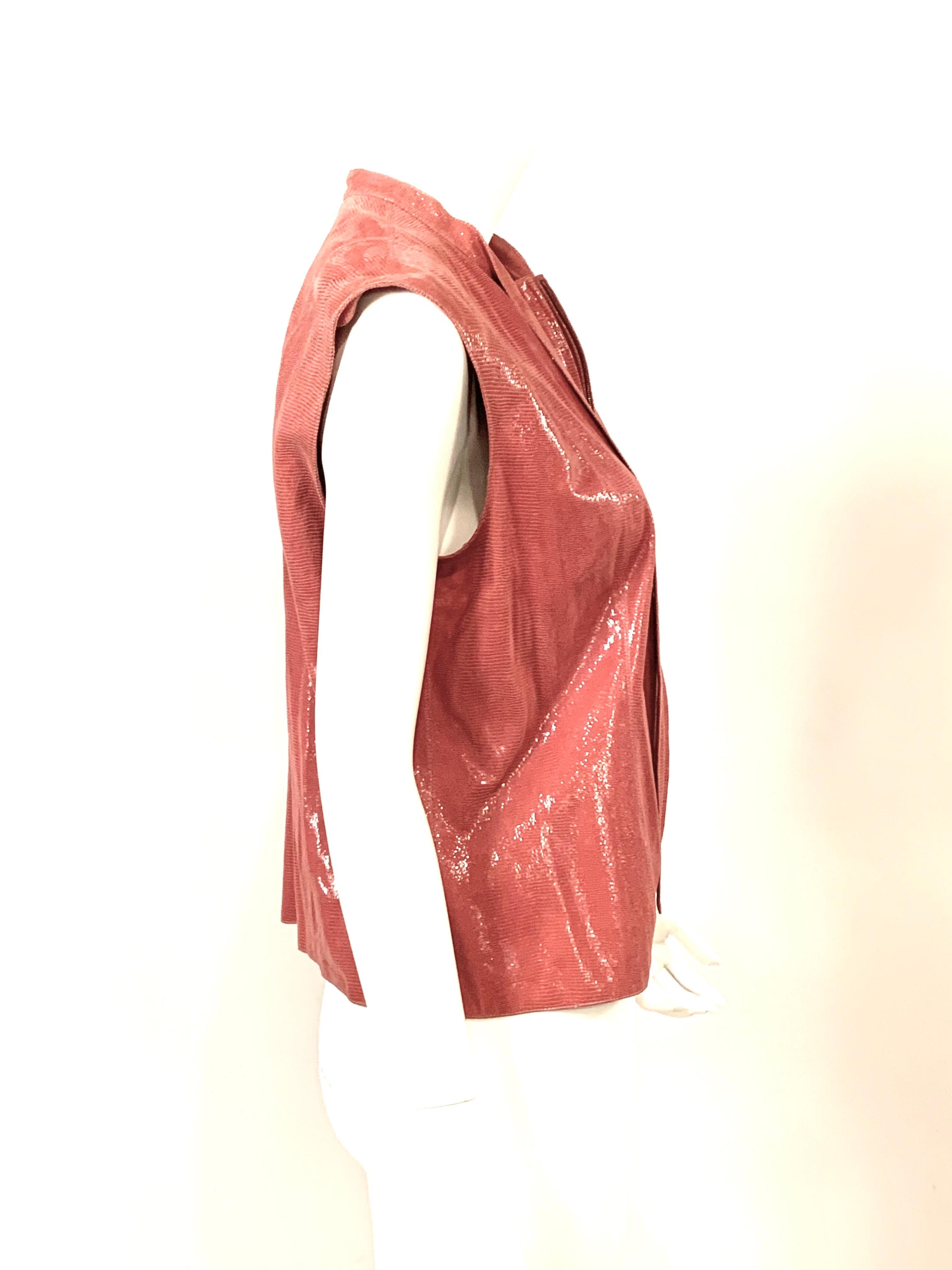 Chanel Lizard Pattern Rose Pink Zip Front Leather Vest 1