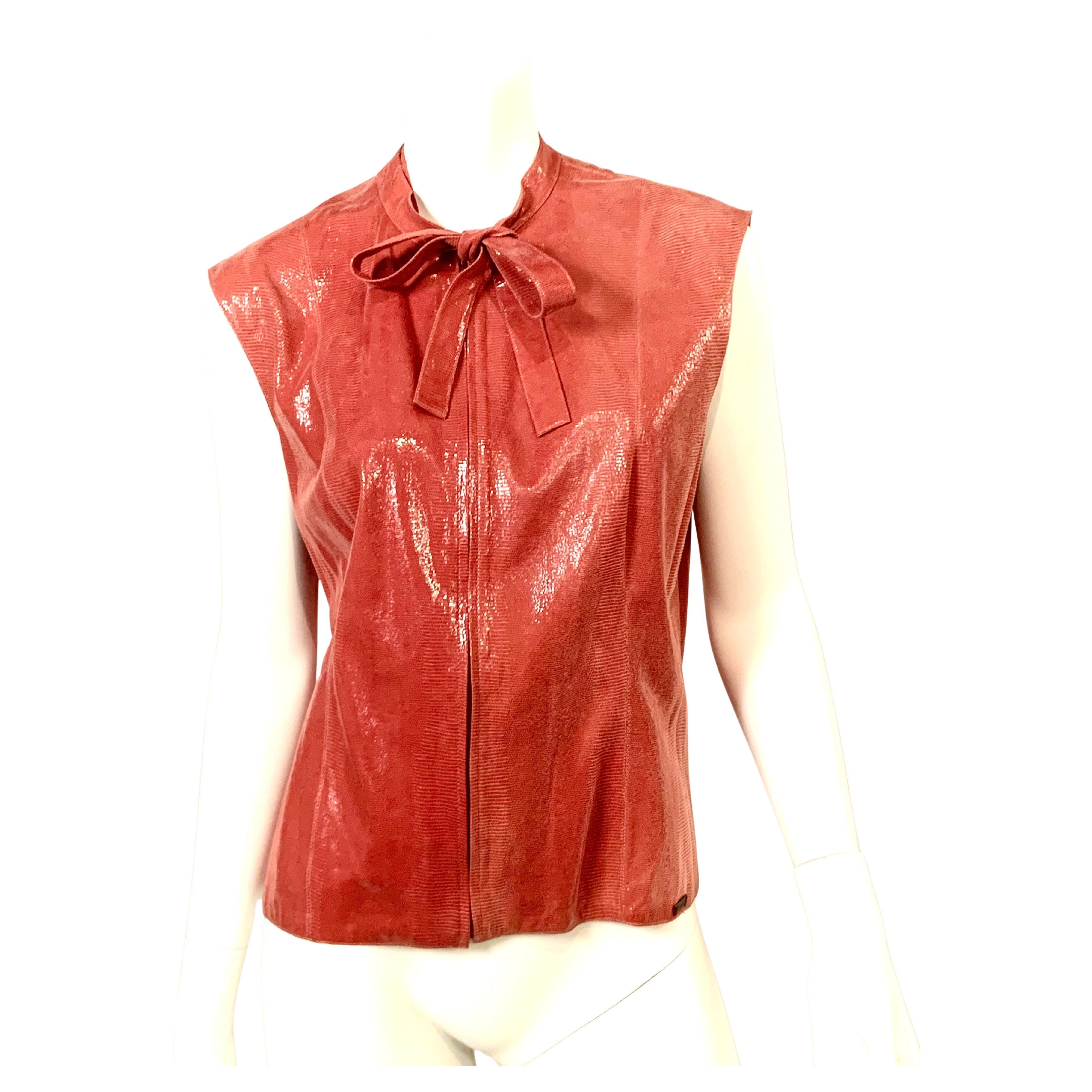 Chanel Lizard Pattern Rose Pink Zip Front Leather Vest