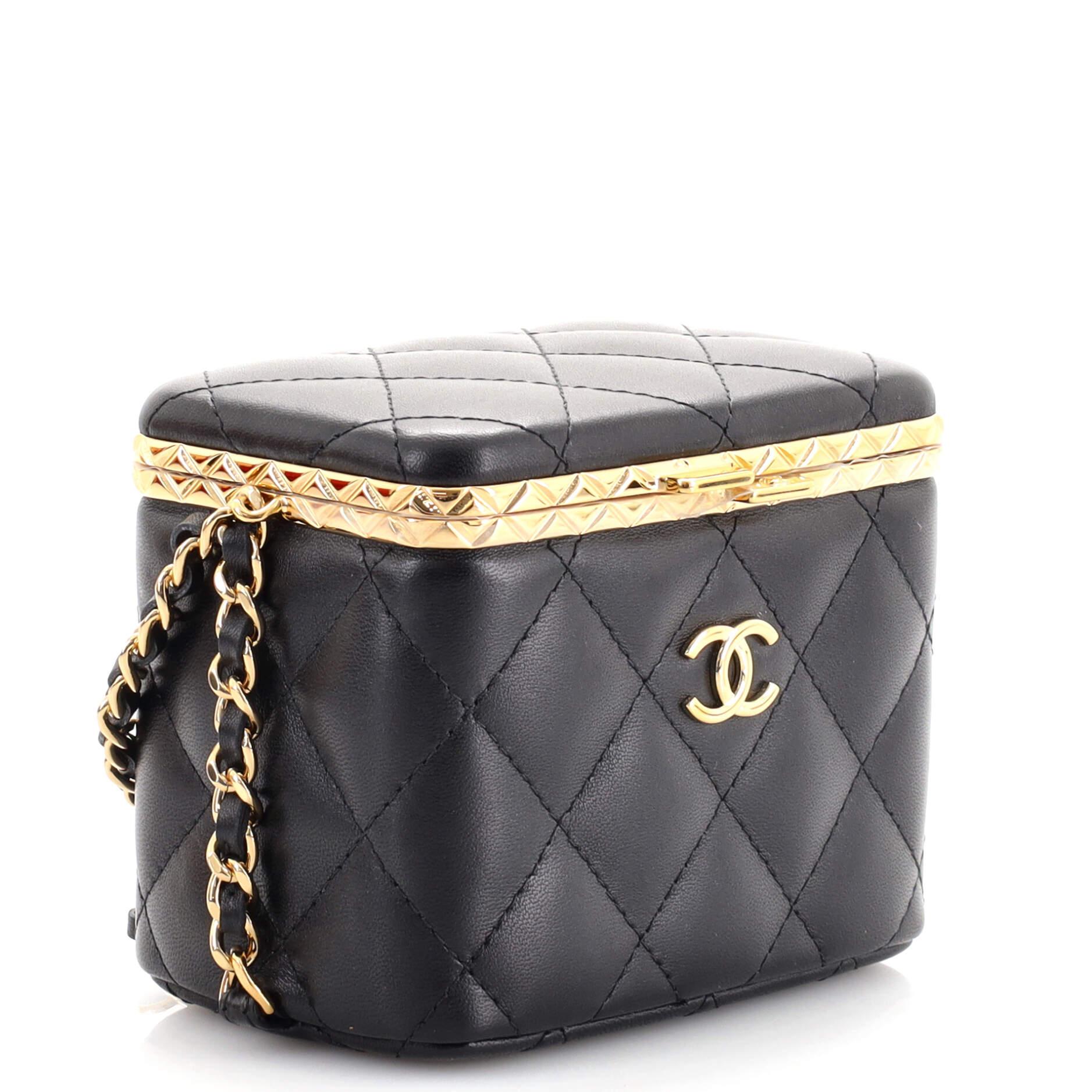 Chanel Lock Frame Vanity Case with Chain Quilted Lambskin Small In Good Condition In NY, NY