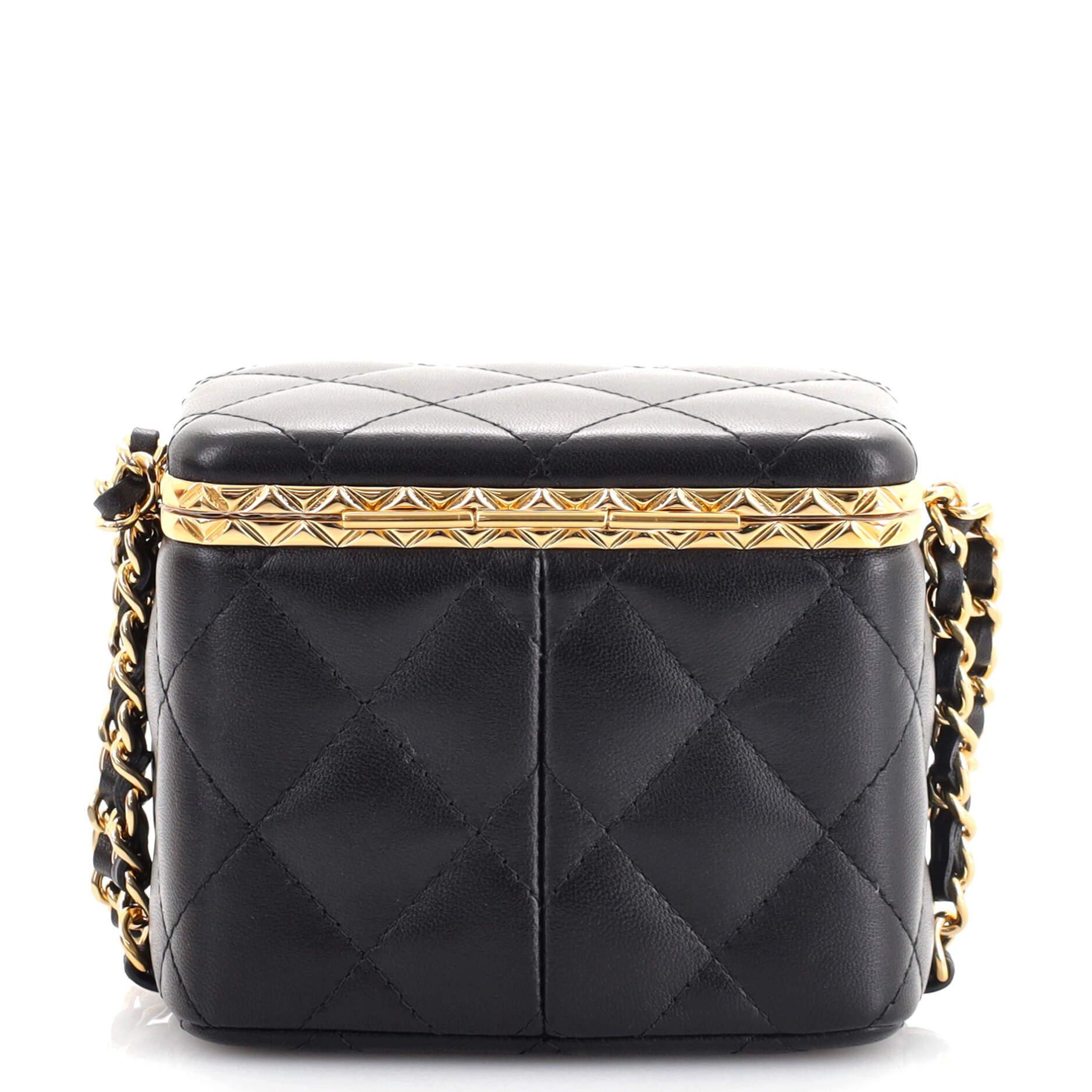 Women's or Men's Chanel Lock Frame Vanity Case with Chain Quilted Lambskin Small