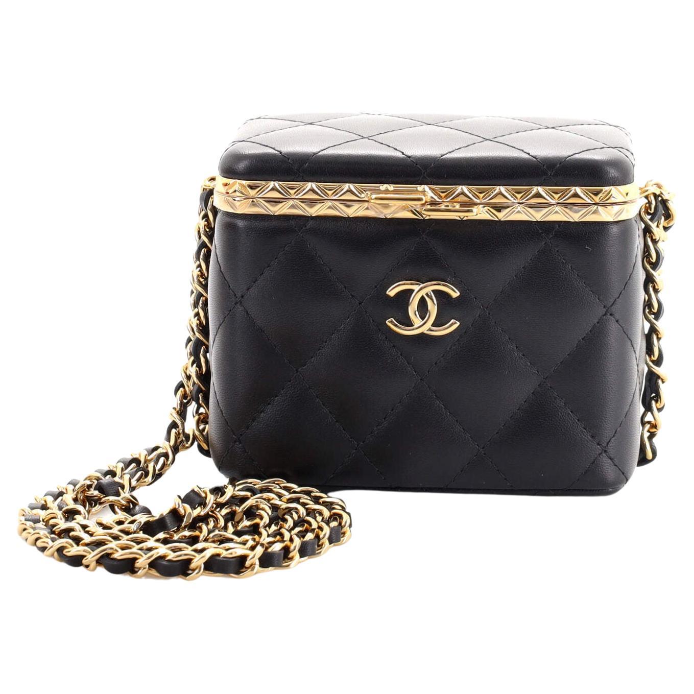 Chanel Lock Frame Vanity Case with Chain Quilted Lambskin Small at 1stDibs