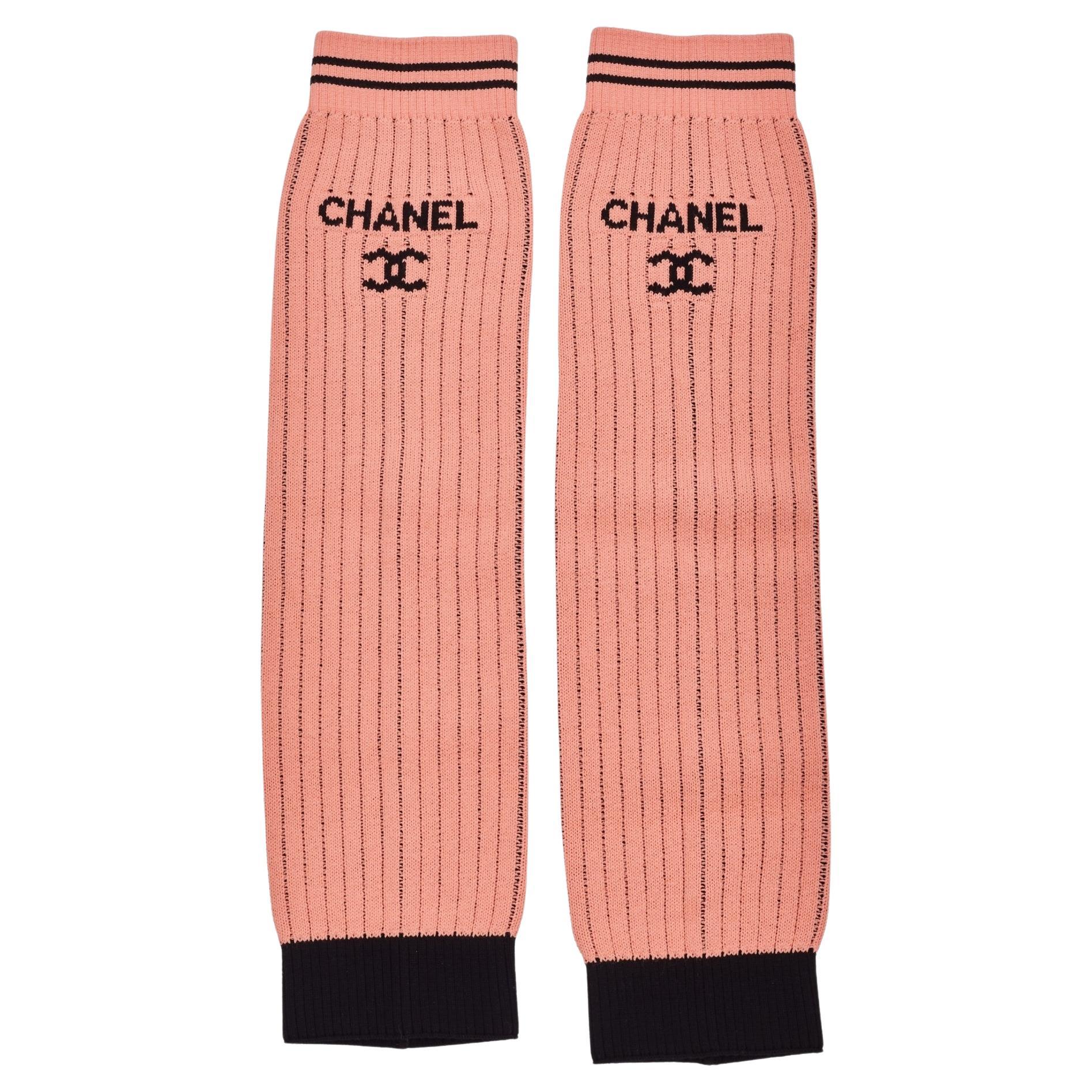 Chanel Logo Apricot Knit Leg Warmers Gaiters For Sale