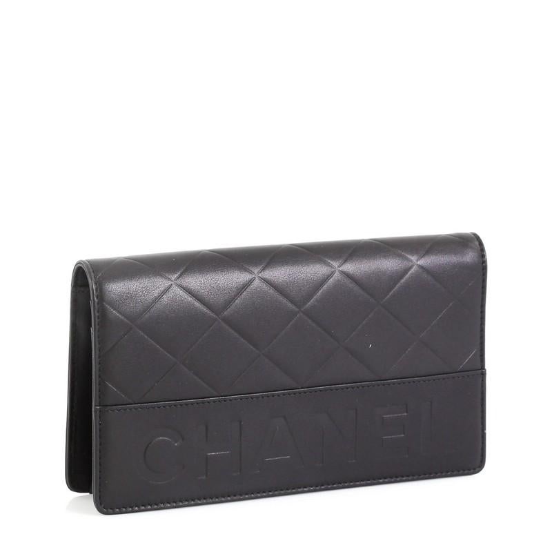 Black Chanel Logo Bifold Wallet Quilted Lambskin