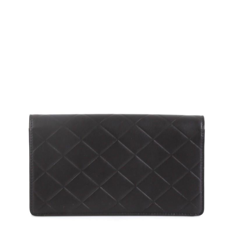 Chanel Logo Bifold Wallet Quilted Lambskin In Good Condition In NY, NY