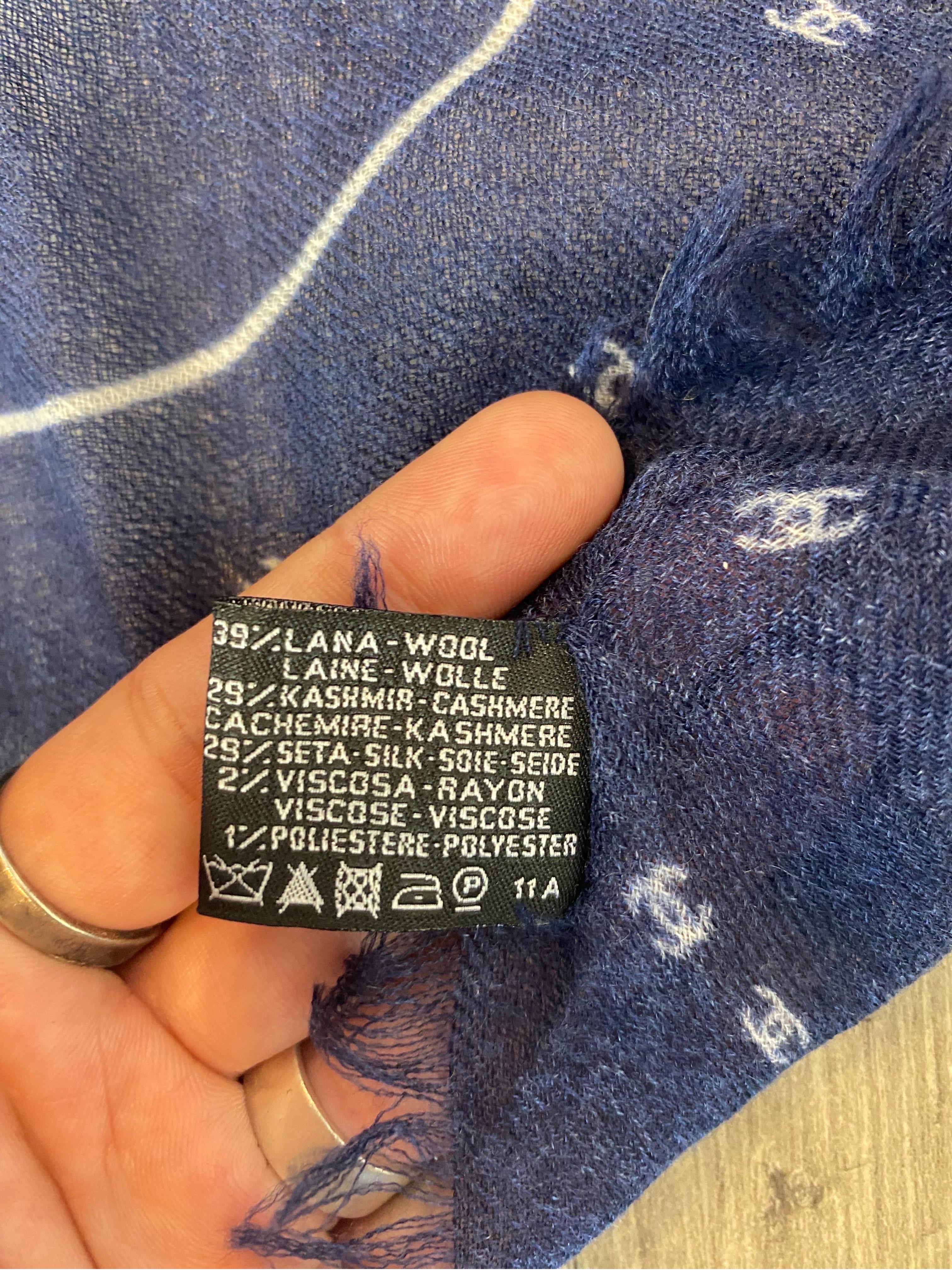 Chanel logo blue cashmere stole 1