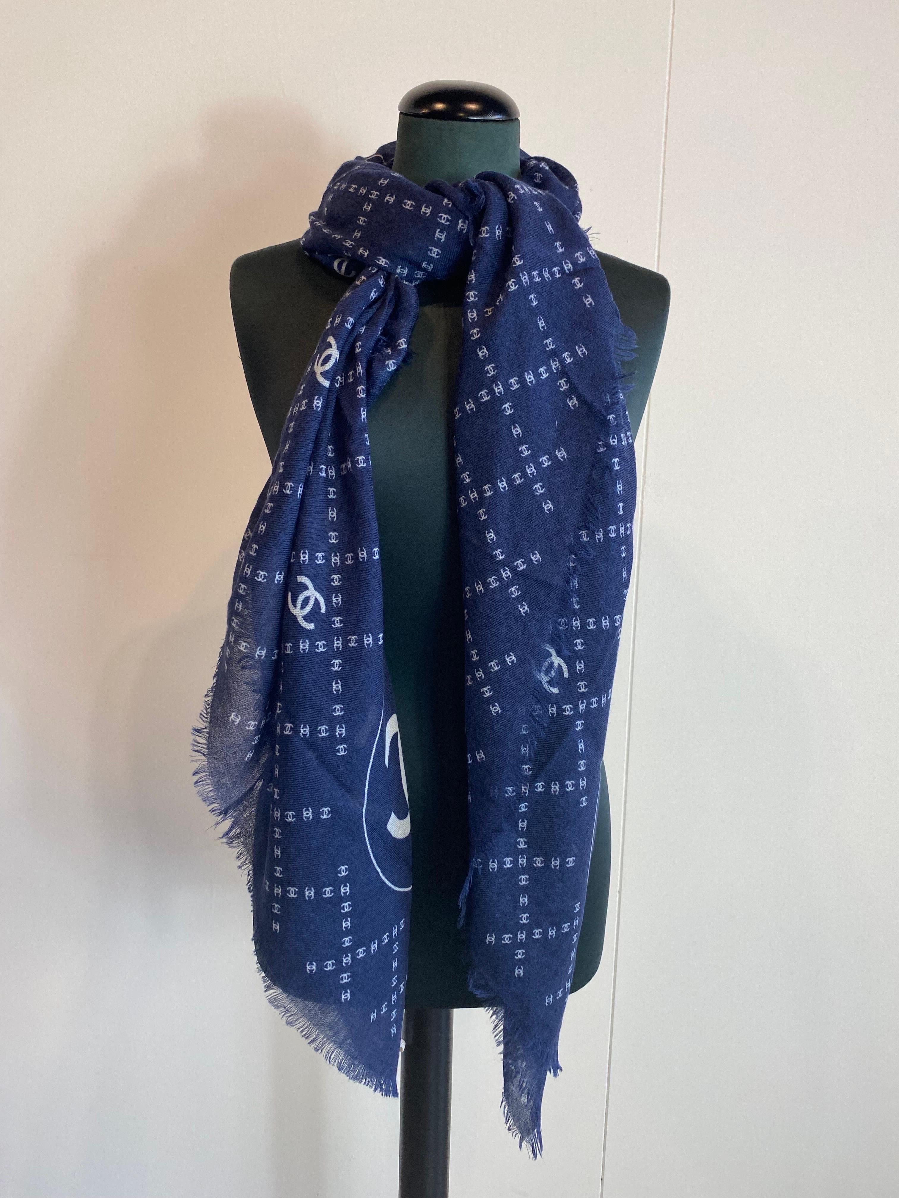 Chanel logo blue cashmere stole 2