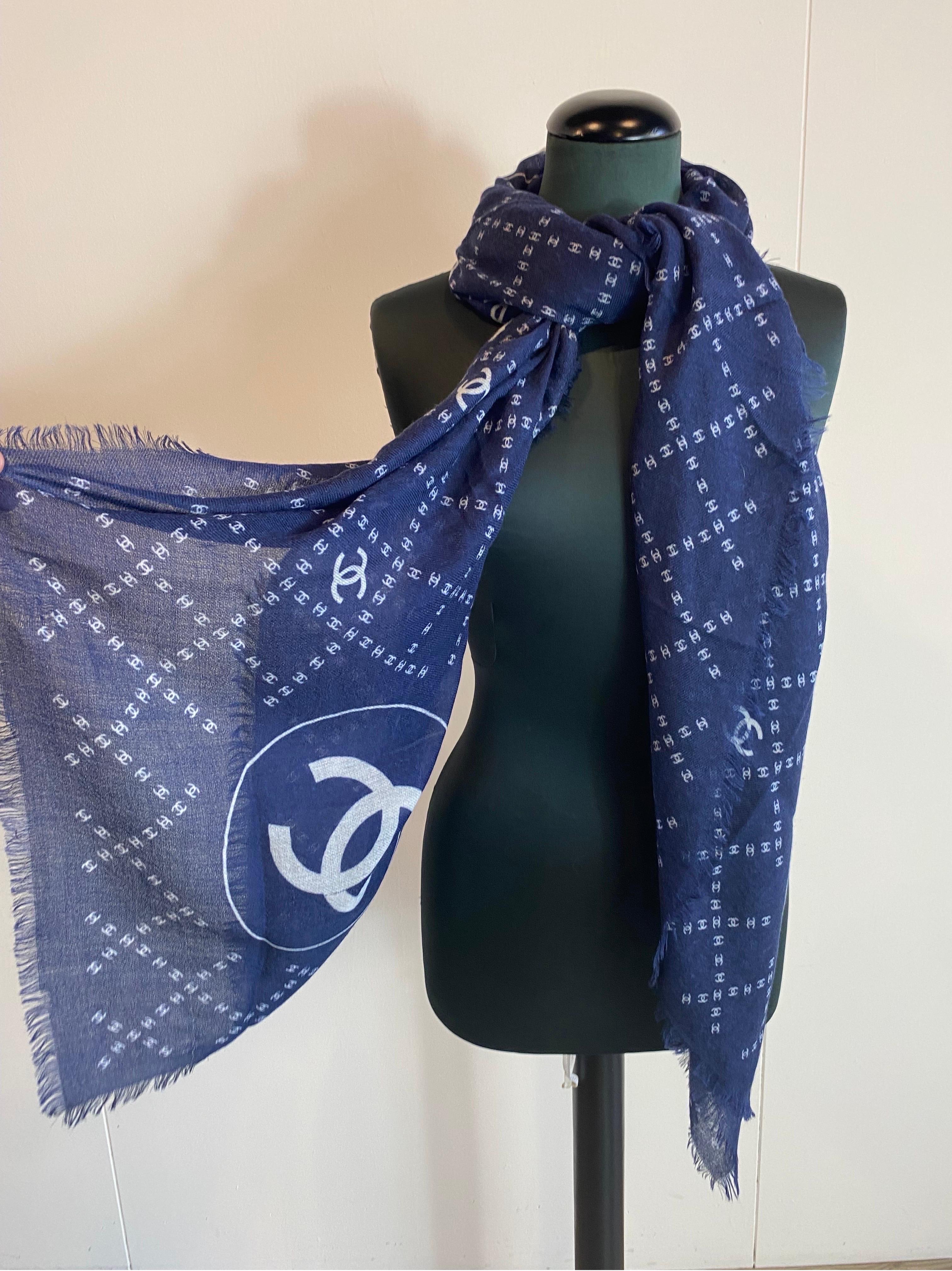 Chanel logo blue cashmere stole 3