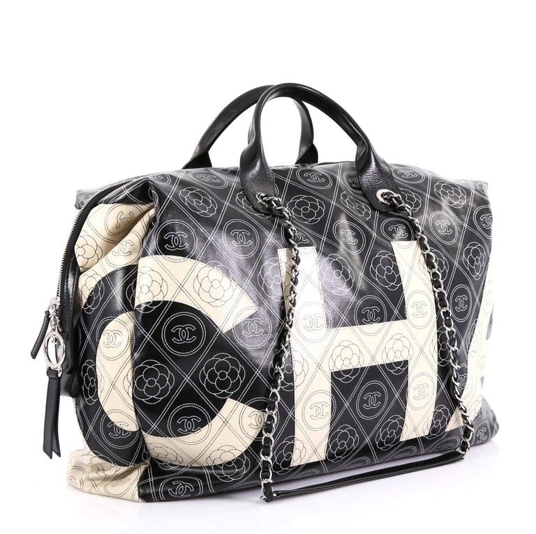 Chanel Logo Bowling Bag Printed Coated Canvas Large at 1stDibs