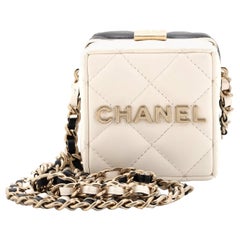 Chanel Logo Box Frame Clutch with Chain Quilted Lambskin Mini