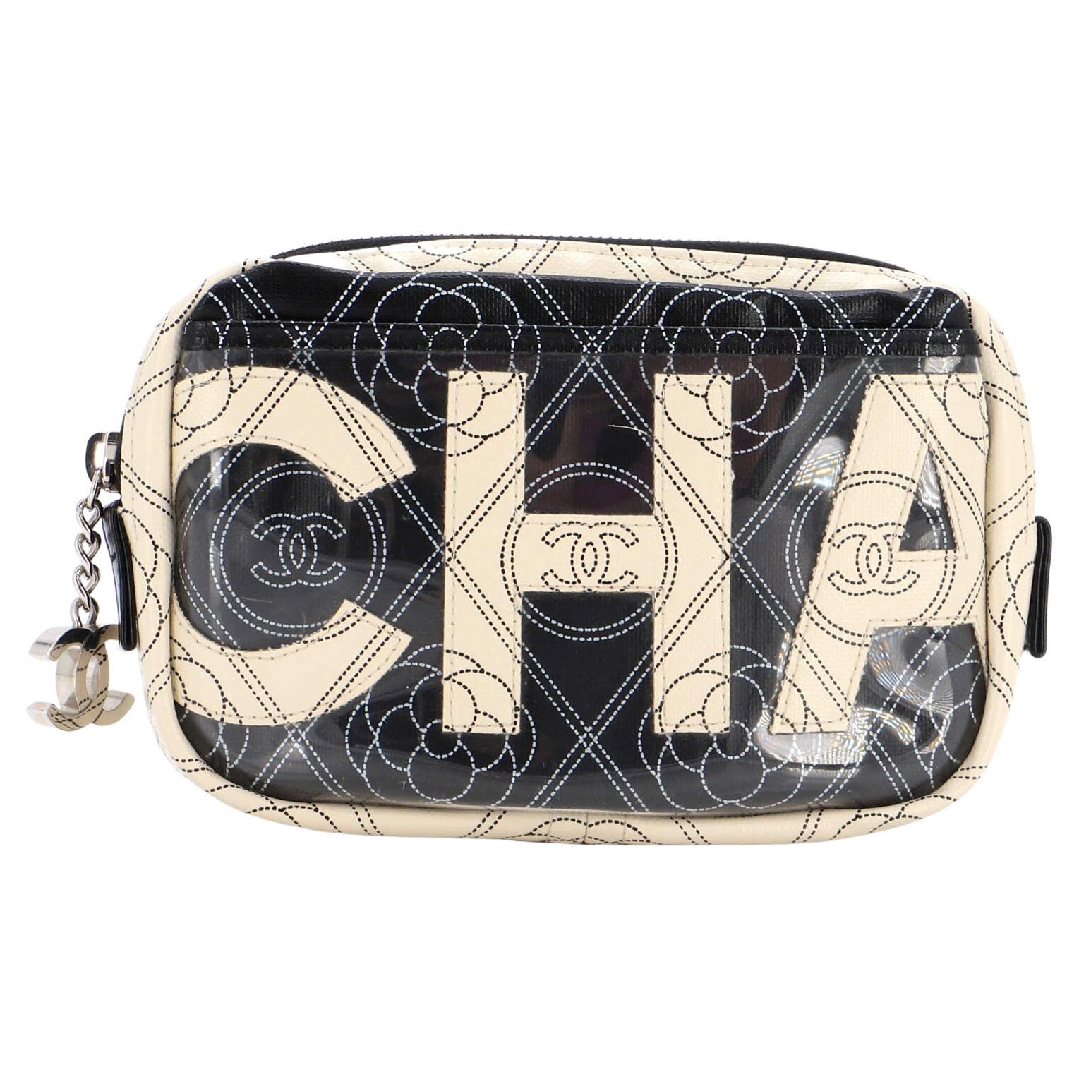 Chanel Logo Camera Case Clutch Printed Coated Canvas For Sale at 1stDibs