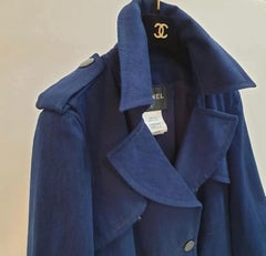 Chanel Logo Cc Buttons Navy Cotton Trench Coat