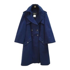 Chanel Logo Cc Buttons Navy Cotton Trench Coat