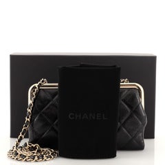 Chanel Logo Clasp Frame Clutch with Chain Quilted Lambskin Small