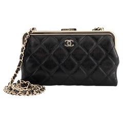 Chanel Logo Clasp Frame Clutch with Chain Quilted Lambskin Small