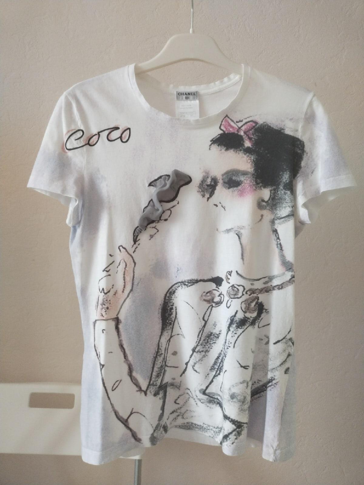 Chanel Logo Coco Chanel Smoking Printed T-Shirt Pre-Owned  For Sale 9