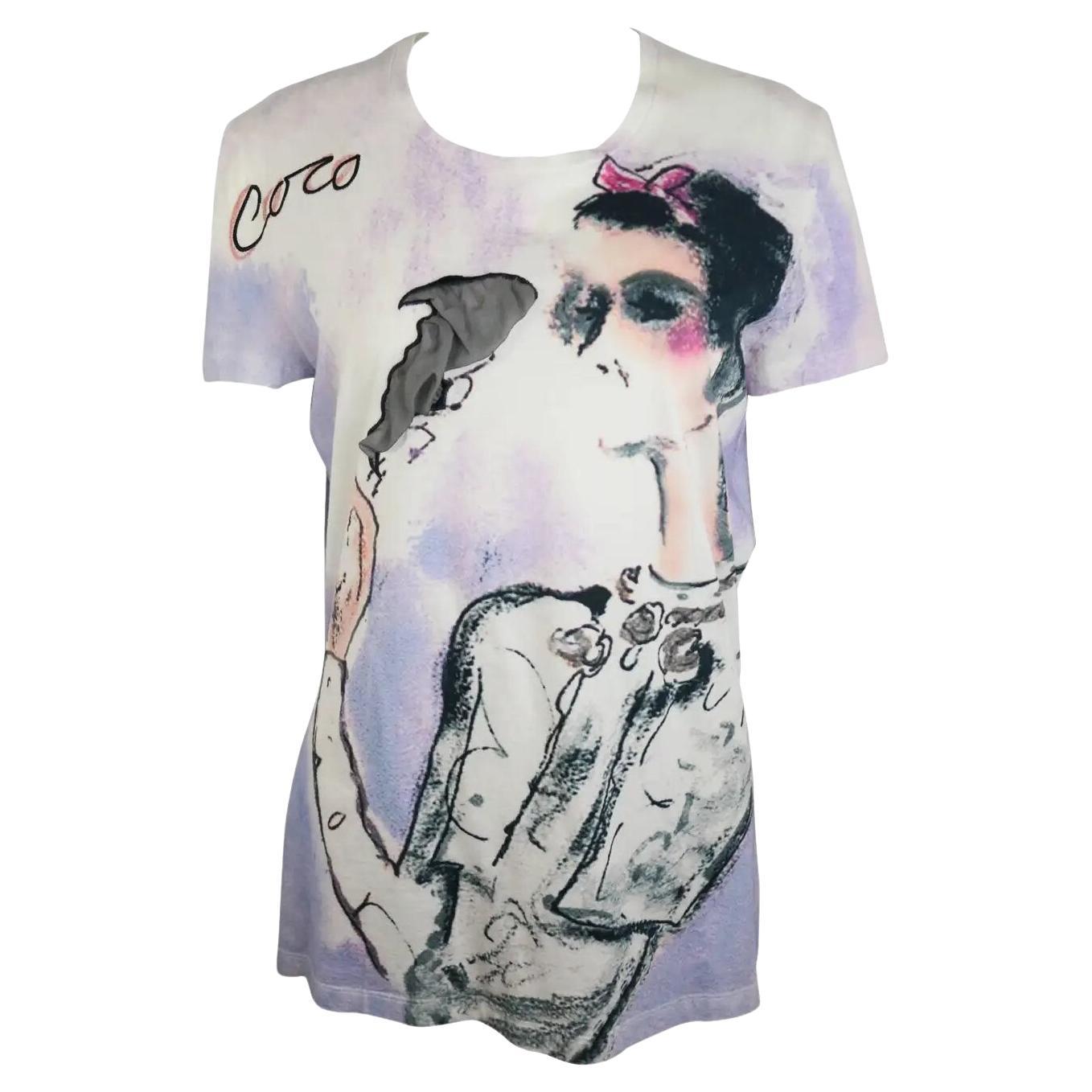 Chanel Logo Coco Chanel Smoking Printed T-Shirt Pre-Owned For Sale at  1stDibs