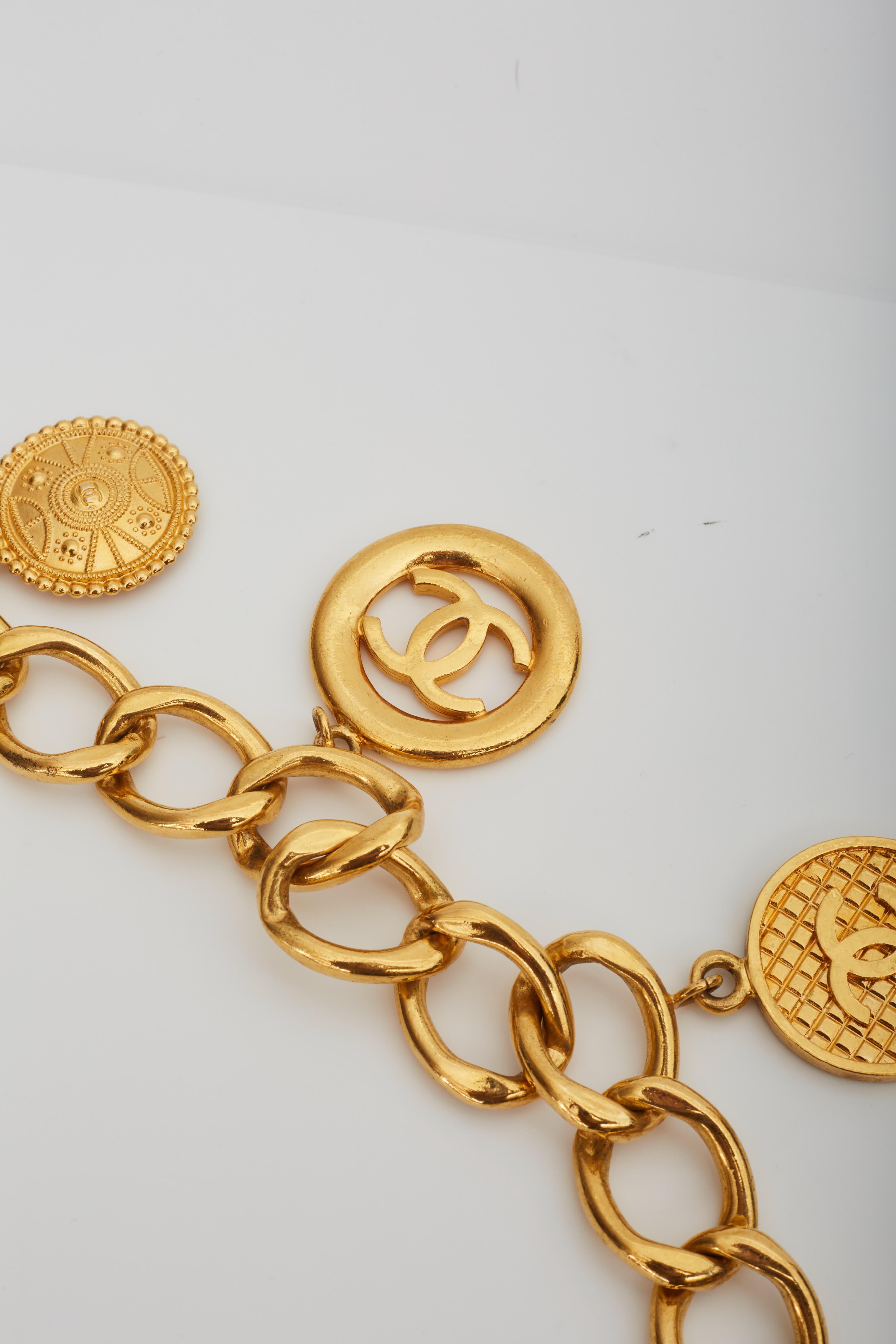 Chanel Logo Coin Medallion Charm Gold Chain Necklace Belt (1993) 26inch 6