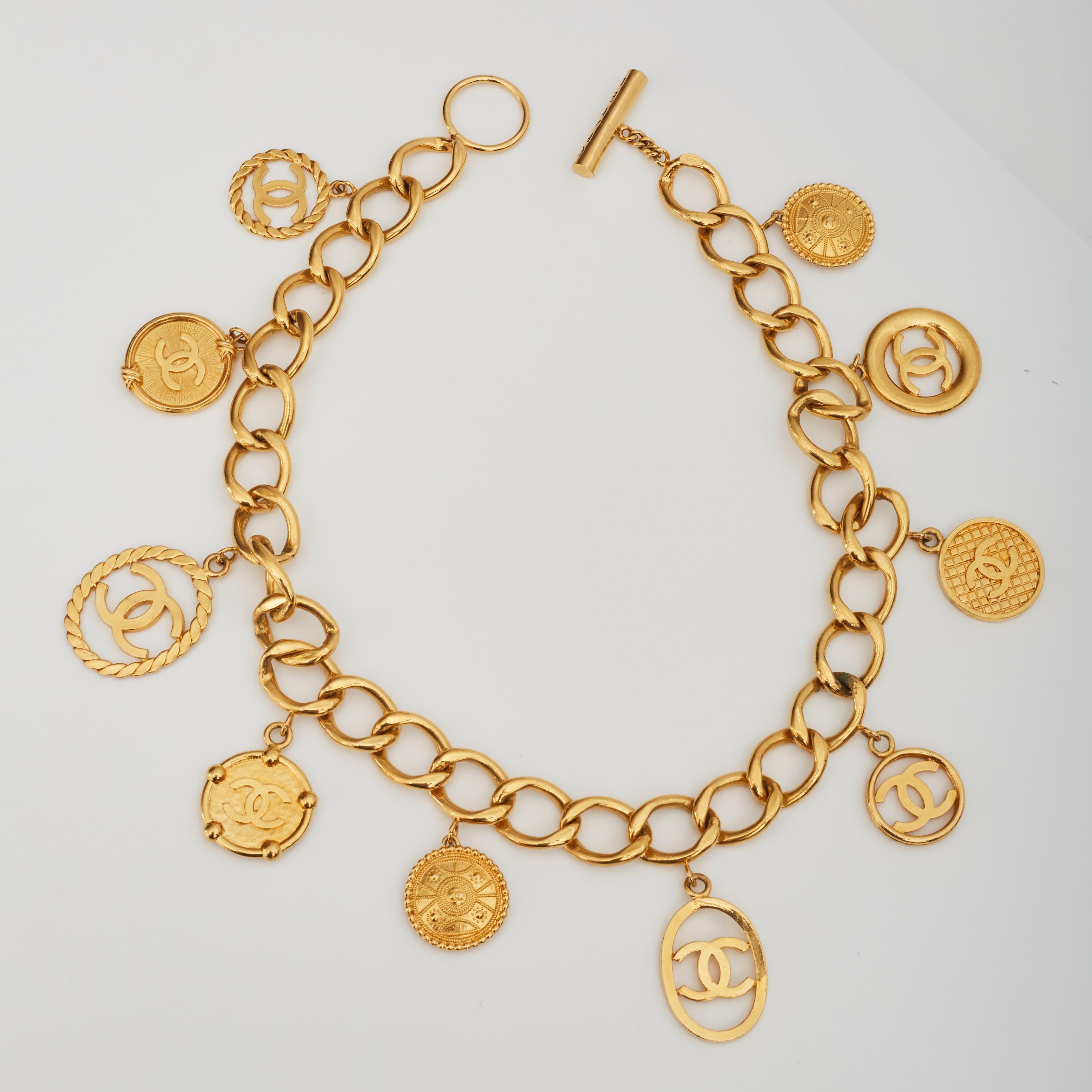 Chanel Logo Coin Medallion Charm Gold Chain Necklace Belt (1993) 26inch 13