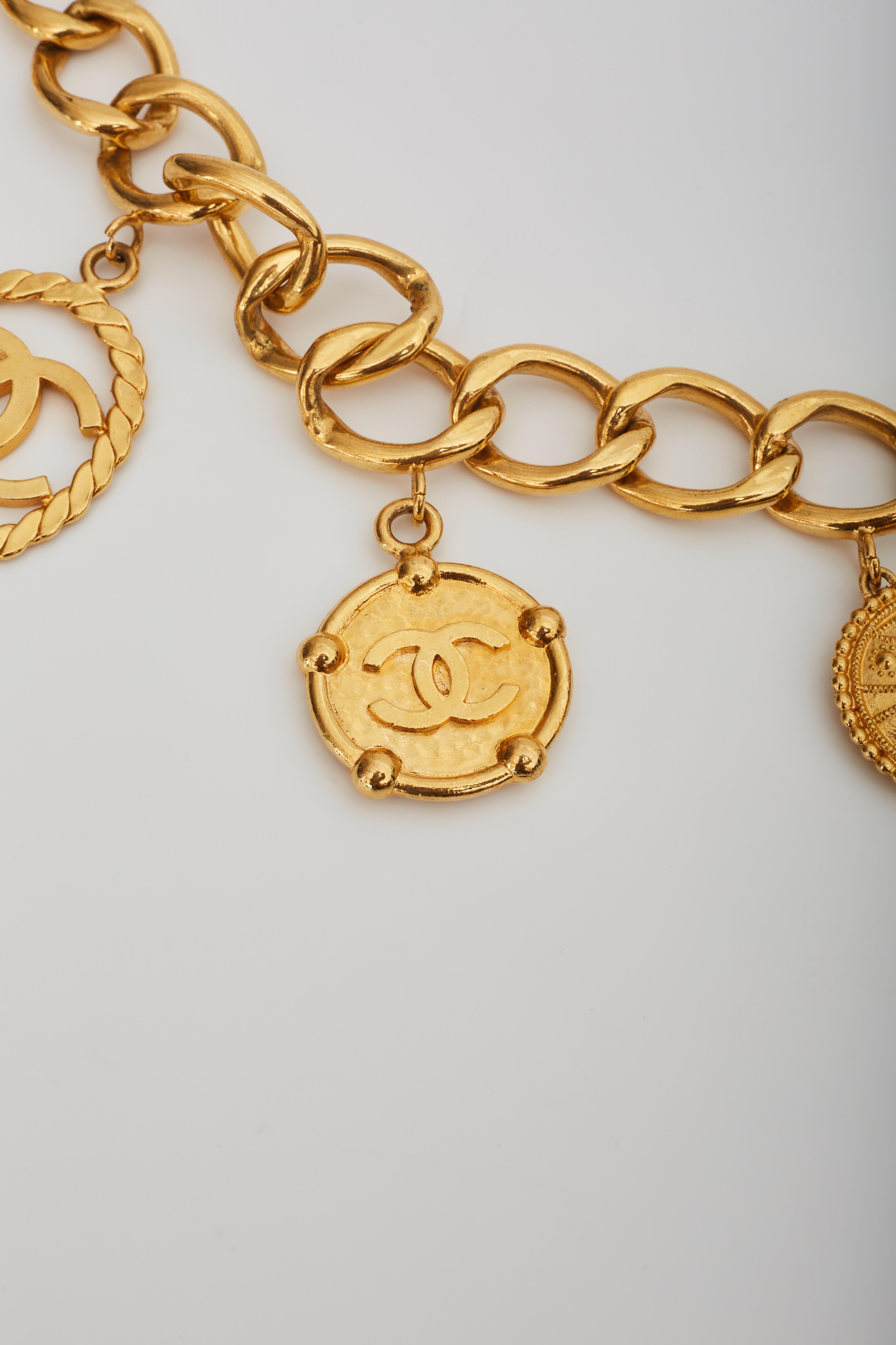 Chanel Logo Coin Medallion Charm Gold Chain Necklace Belt (1993) 26inch 1