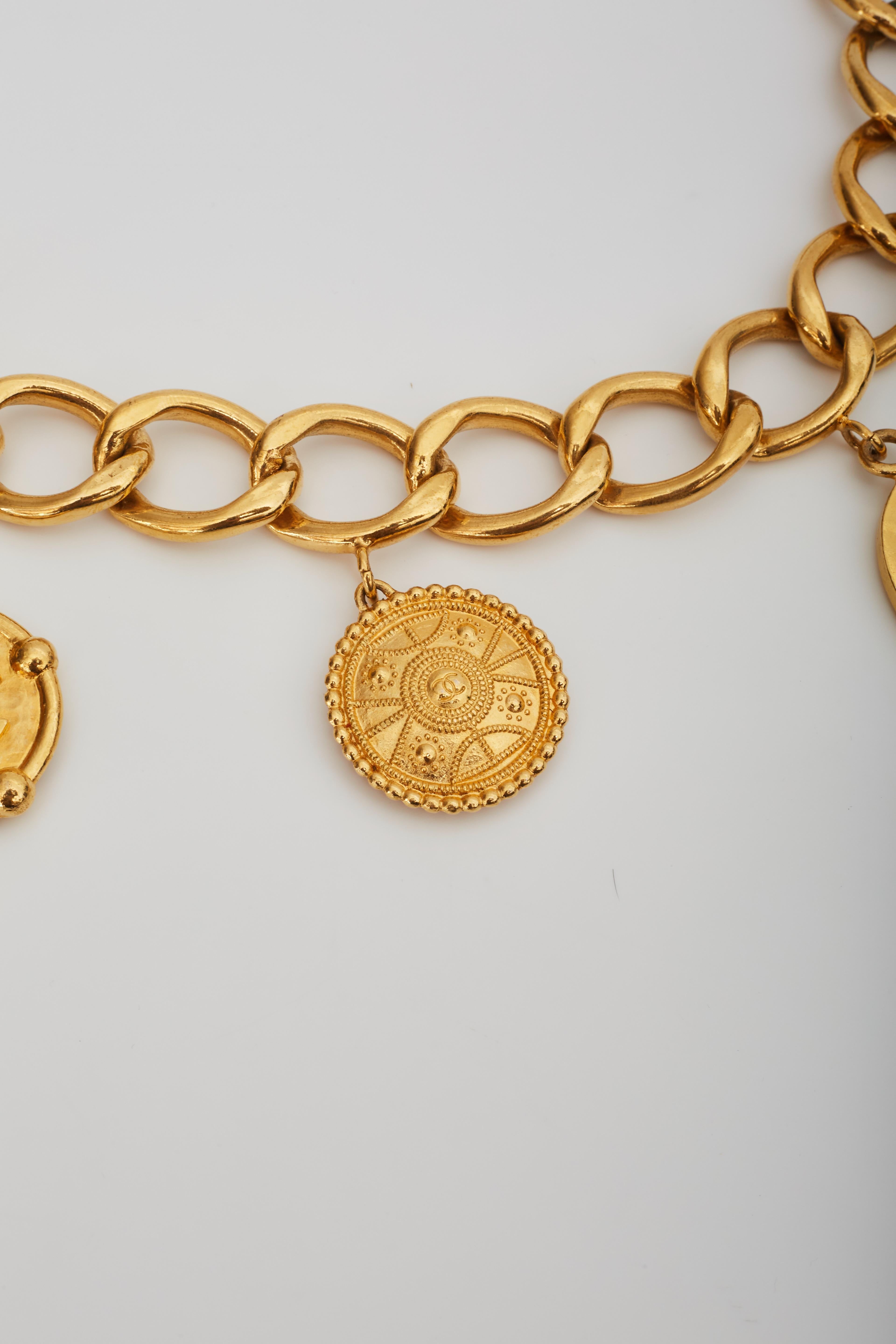 Chanel Logo Coin Medallion Charm Gold Chain Necklace Belt (1993) 26inch 2