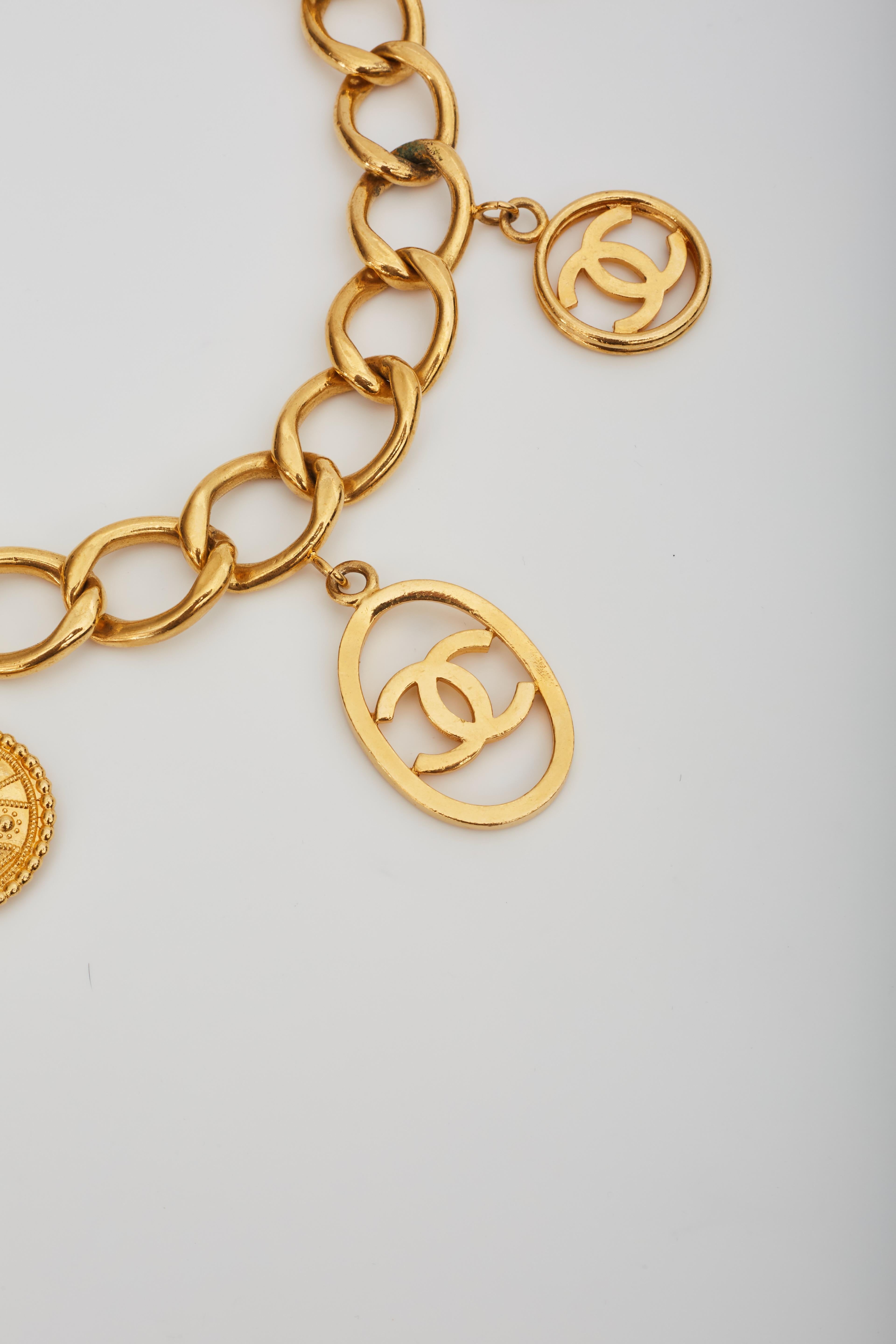 Chanel Logo Coin Medallion Charm Gold Chain Necklace Belt (1993) 26inch 3