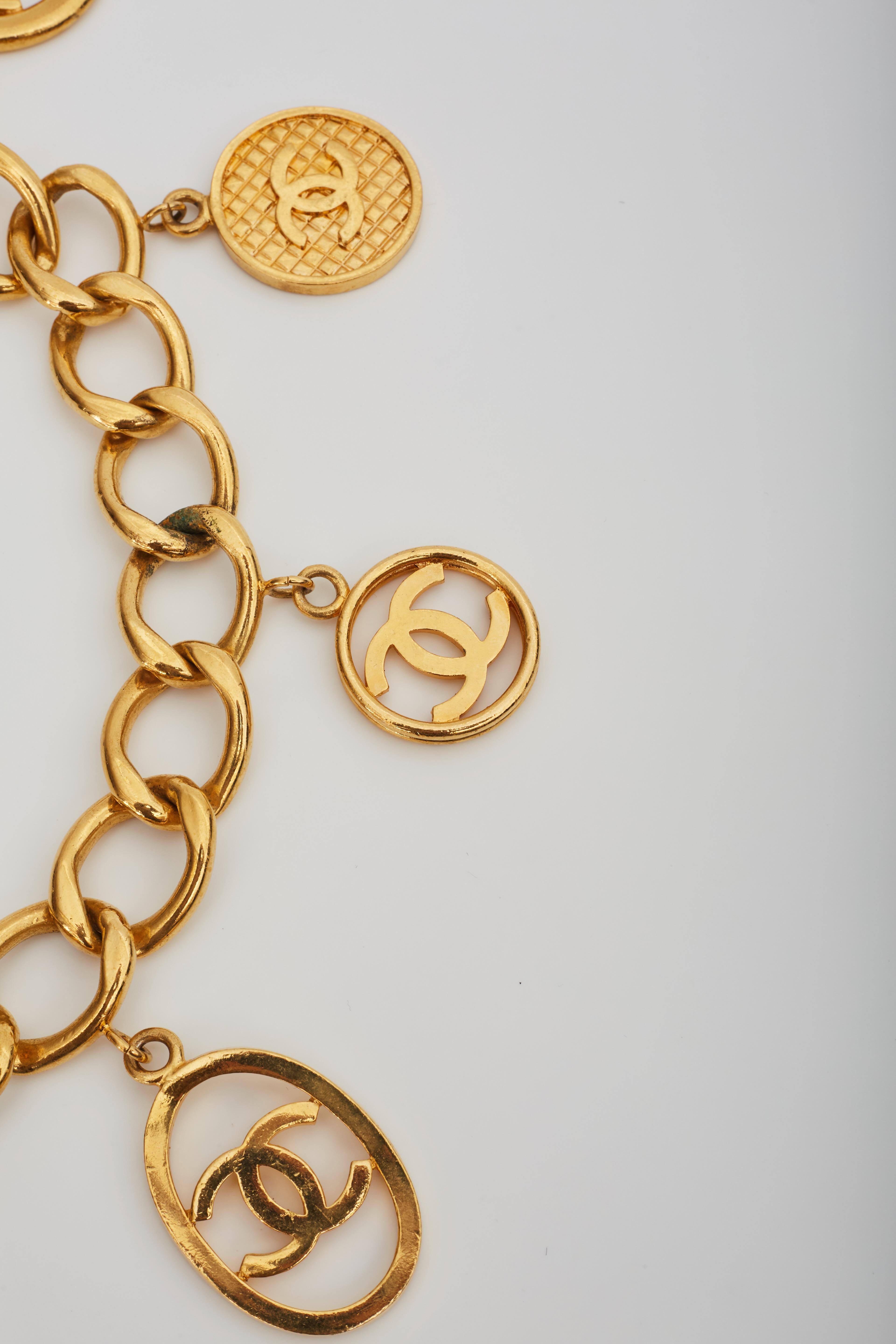 Chanel Logo Coin Medallion Charm Gold Chain Necklace Belt (1993) 26inch 4