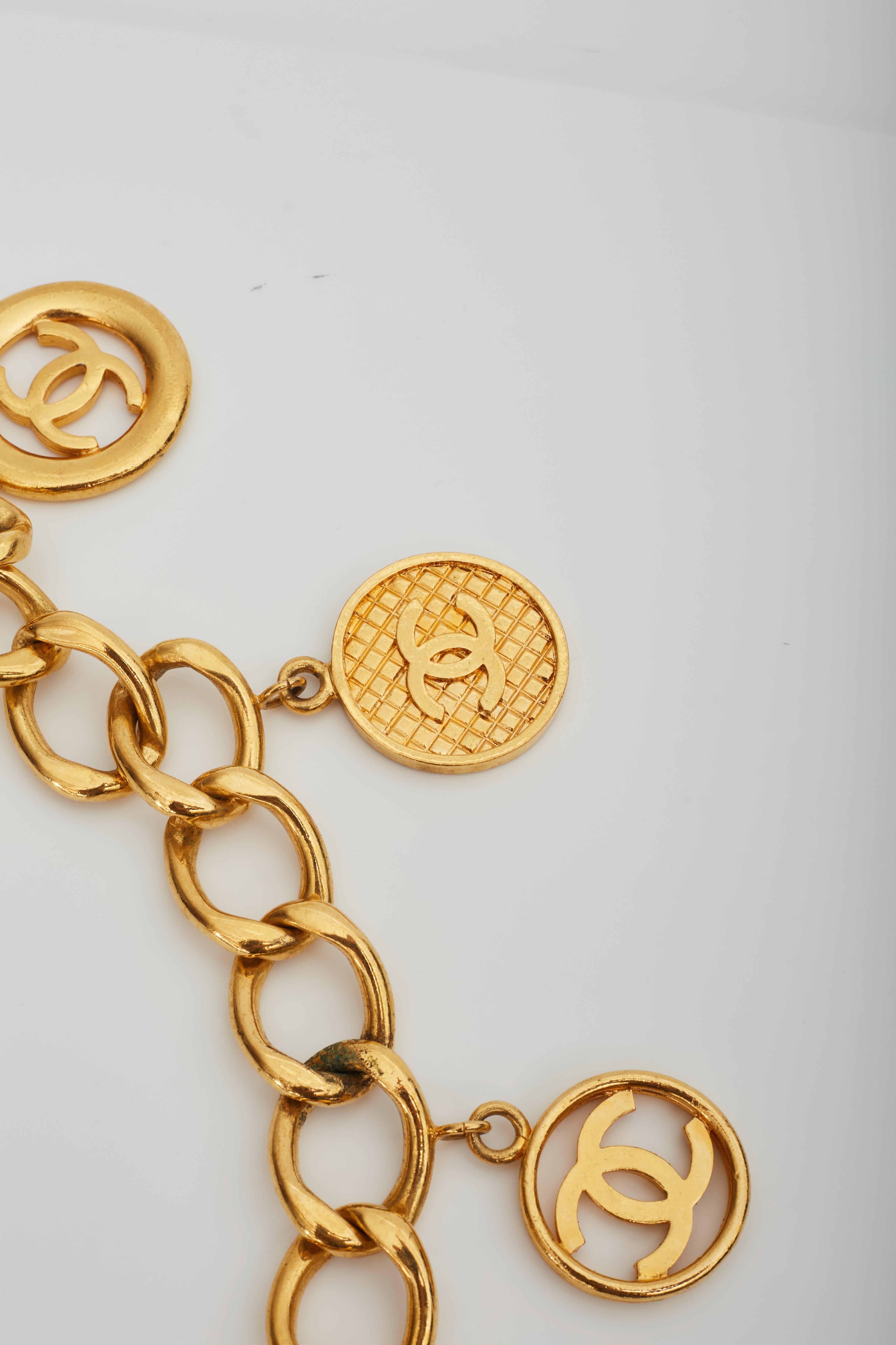 Chanel Logo Coin Medallion Charm Gold Chain Necklace Belt (1993) 26inch 5