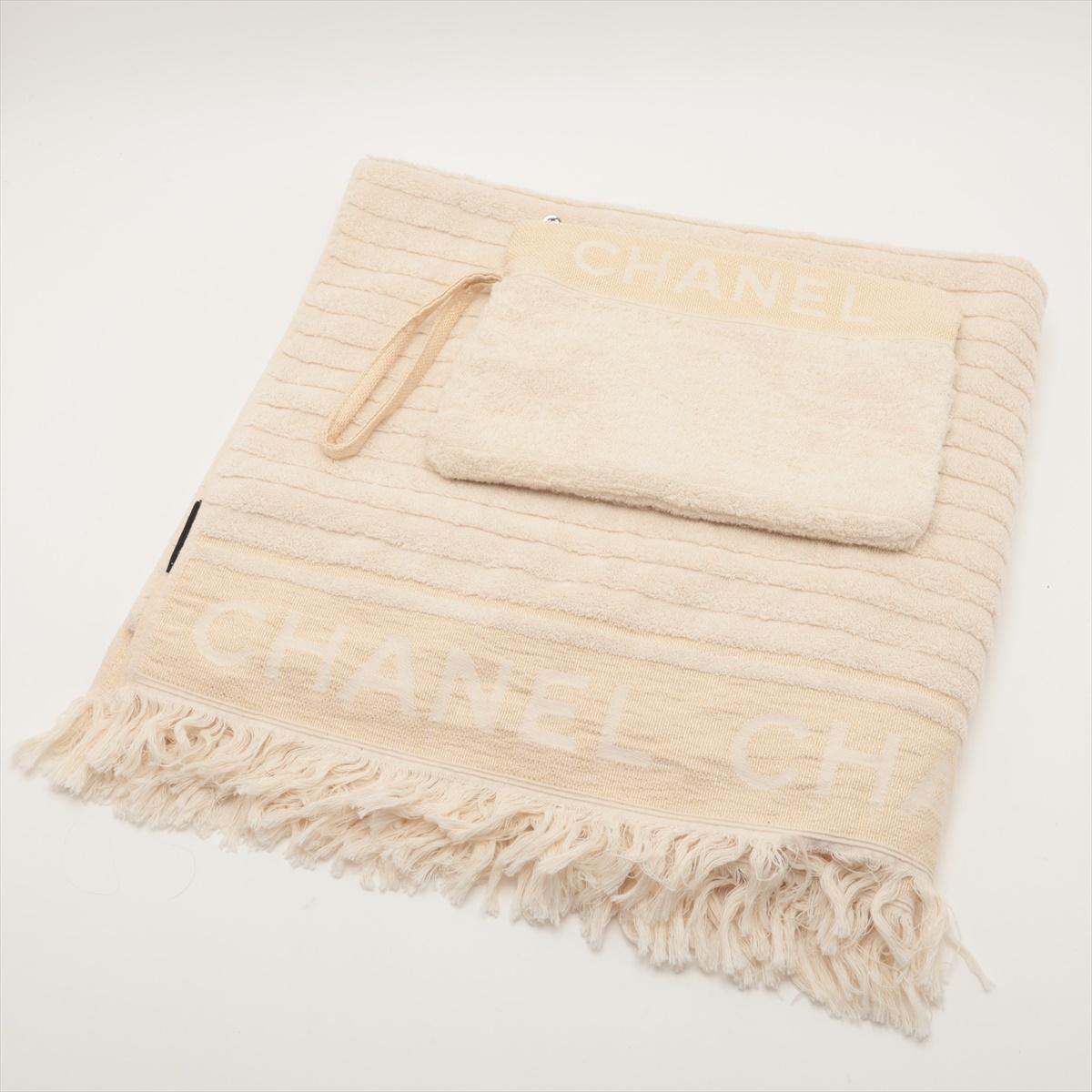 Chanel Logo Cotton Fringe Tote Bag Ivory with Towel and Pochette For Sale 7
