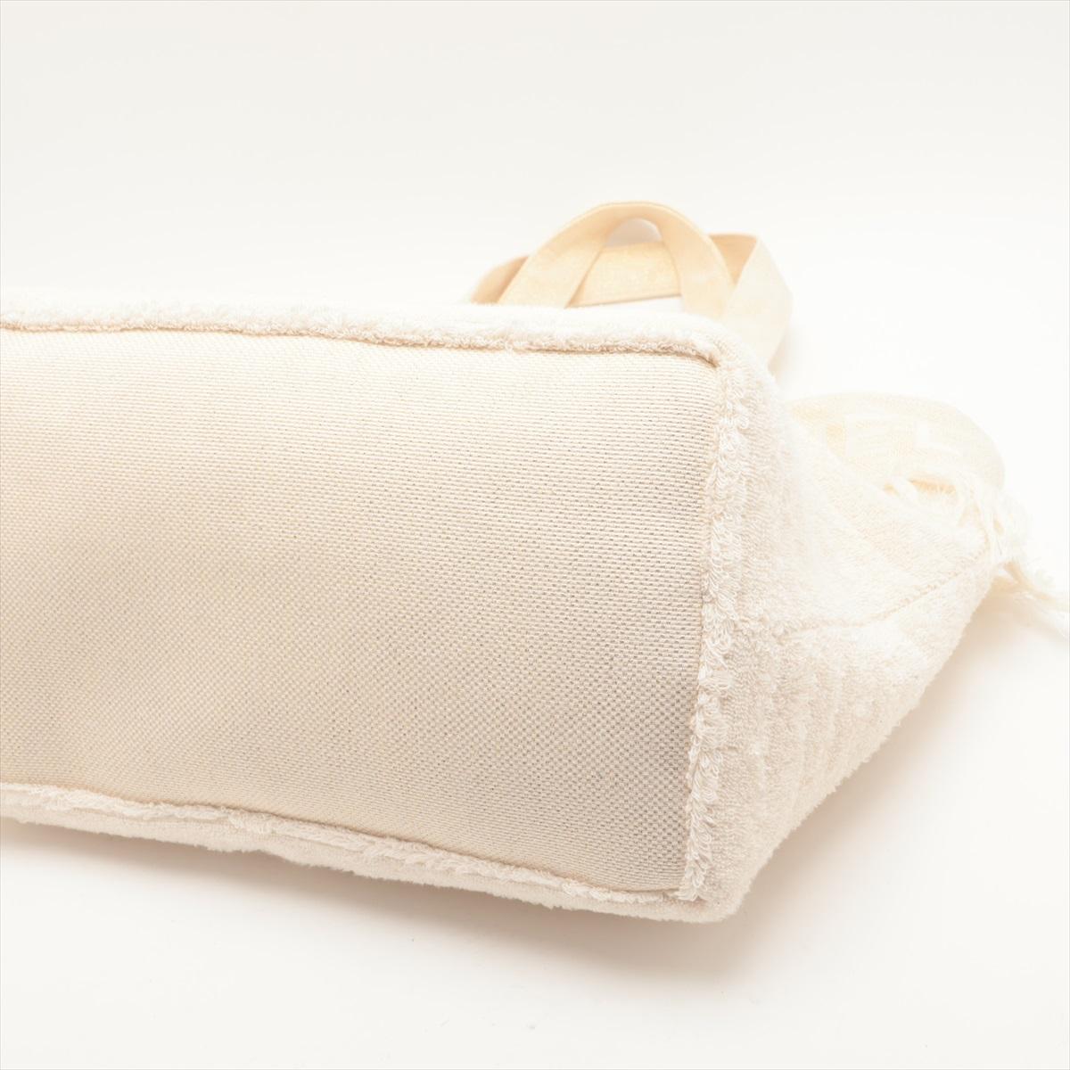 Beige Chanel Logo Cotton Fringe Tote Bag Ivory with Towel and Pochette For Sale