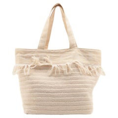 Chanel Logo Cotton Fringe Tote Bag Ivory with Towel and Pochette