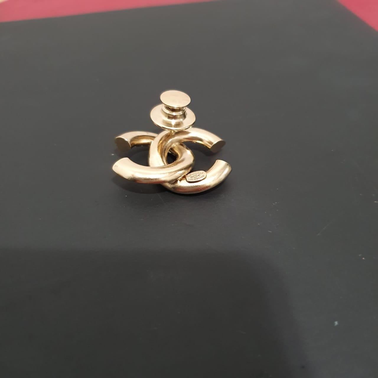 Chanel Logo Crystal Pin Brooch In Good Condition In Krakow, PL