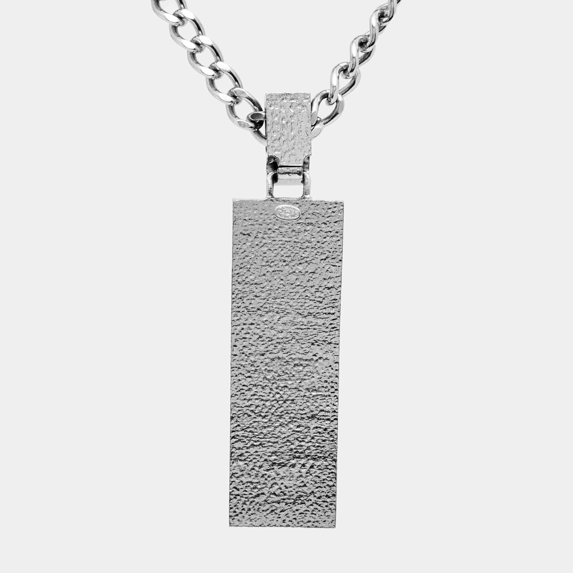 Chanel Logo Crystal Silver Tone Necklace 1