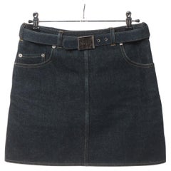 Chanel Logo Denim Skirt Navy Blue