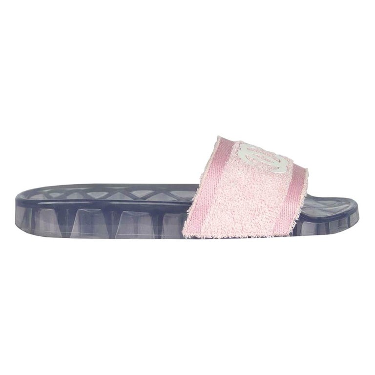 Chanel Logo Detailed Terry Cloth and Rubber Slides at 1stDibs
