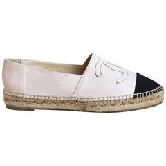 Chanel Logo-Embroidered Leather Espadrilles