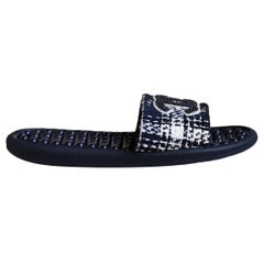 Chanel Logo Embroidered Tweed and Rubber Slides
