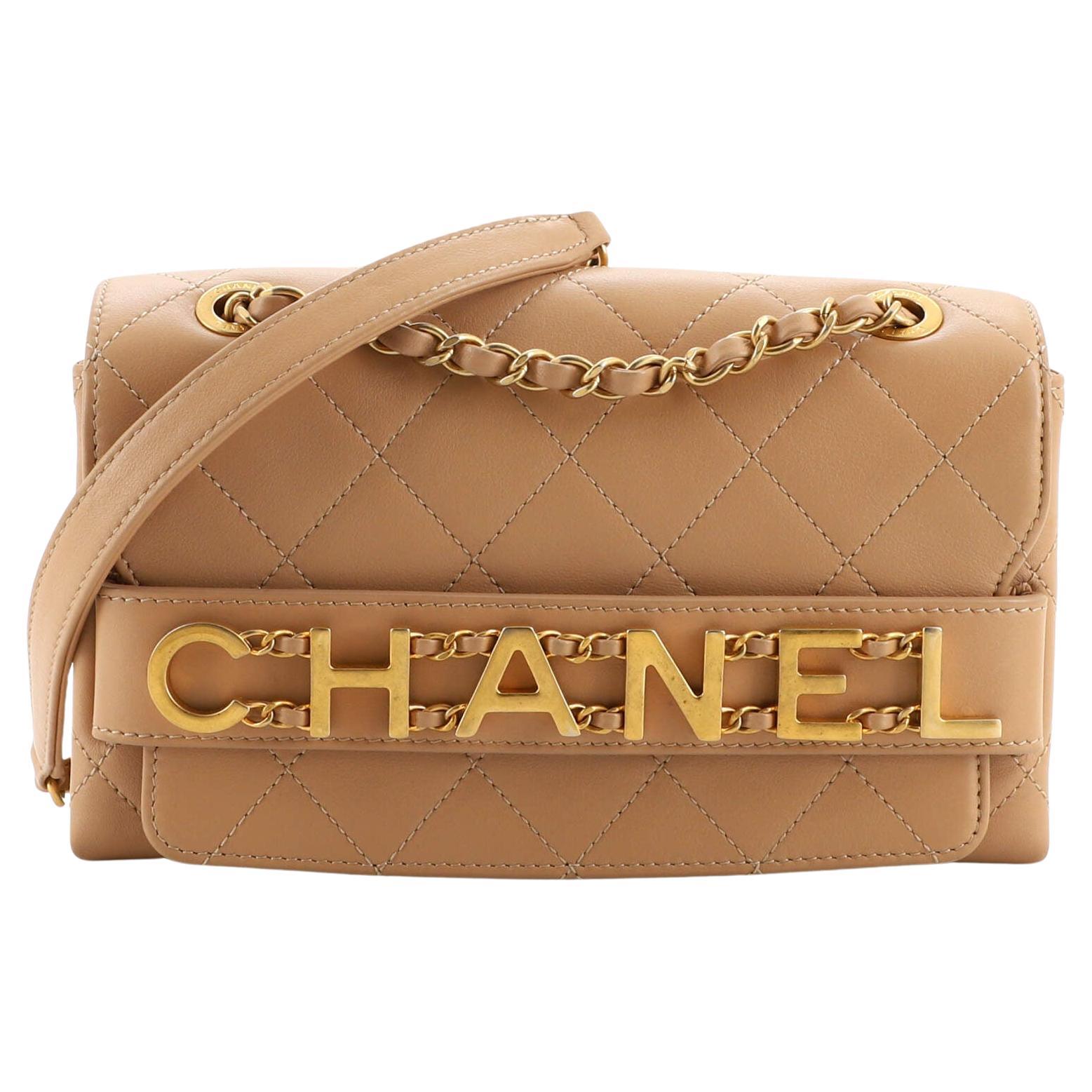Chanel Logo Enchained Flap Bag Quilted Calfskin Small at 1stDibs