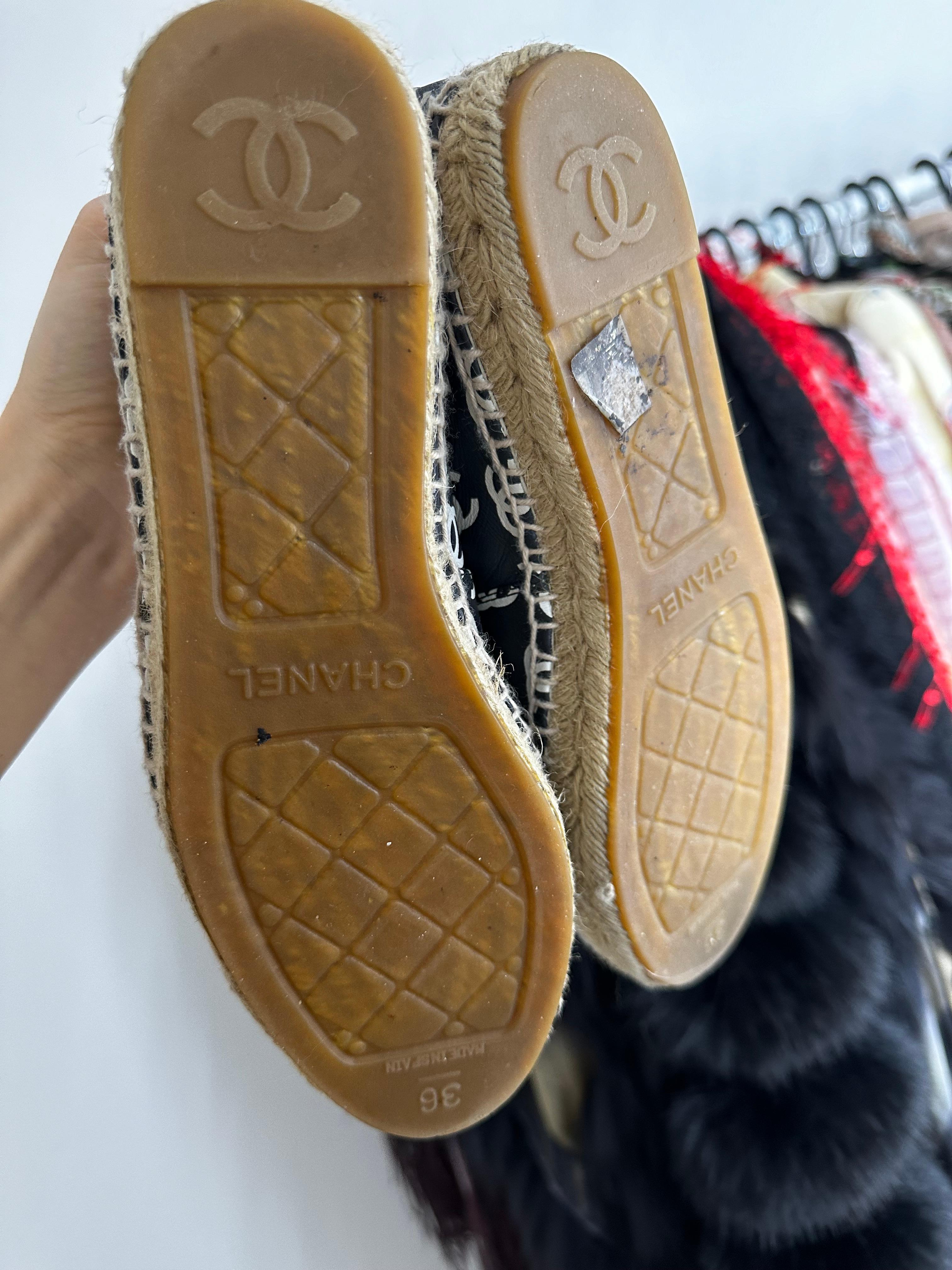 Chanel CC logo black and white lambskin espadrilles 
Comes with original box and dust bags 
Worn 3x, some wear/rubbing on the interior. Light mark on the exterior. Overall good condition 
Size 36
