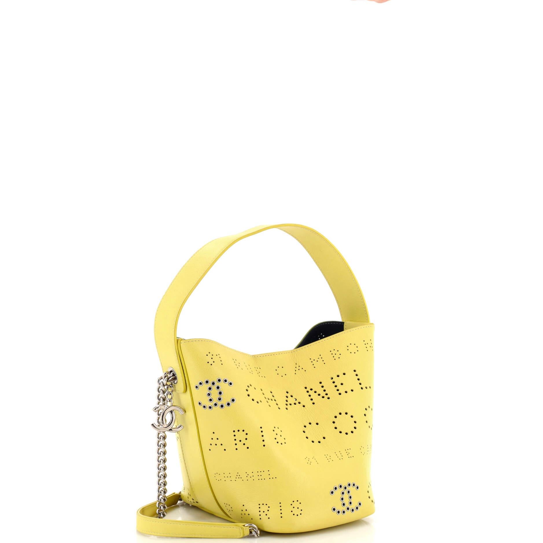 Chanel Logo Eyelets Bucket Bag Perforated Calfskin Small In Good Condition For Sale In NY, NY
