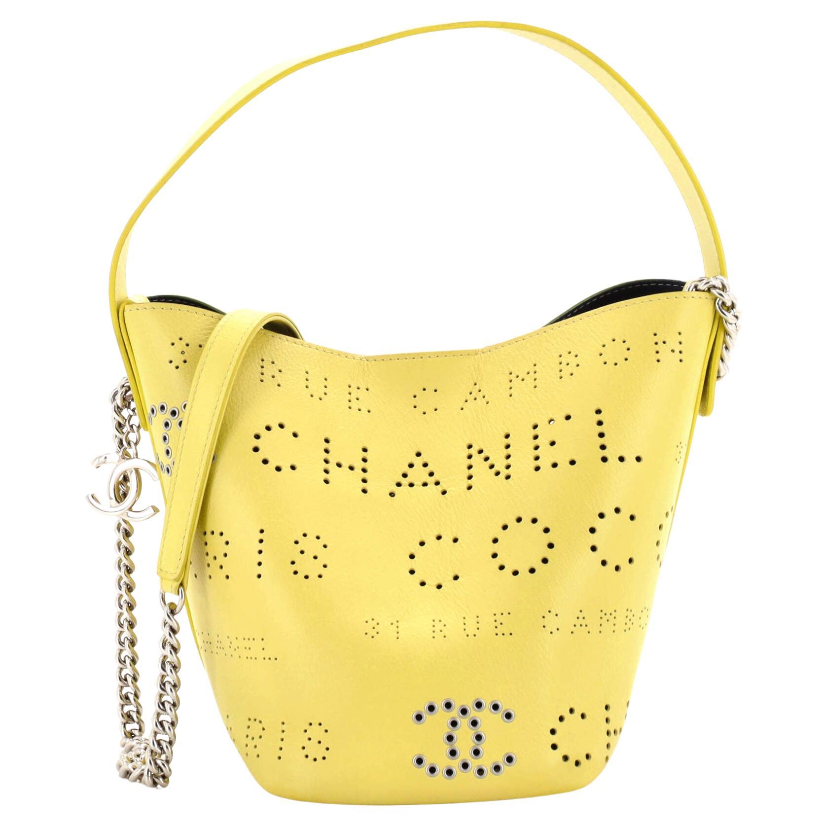 Chanel Logo Eyelets Bucket Bag Perforated Calfskin Small For Sale