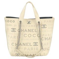 Chanel Black Logo Eyelets Shopping Tote Perforated Calfskin with Silver  Hardware