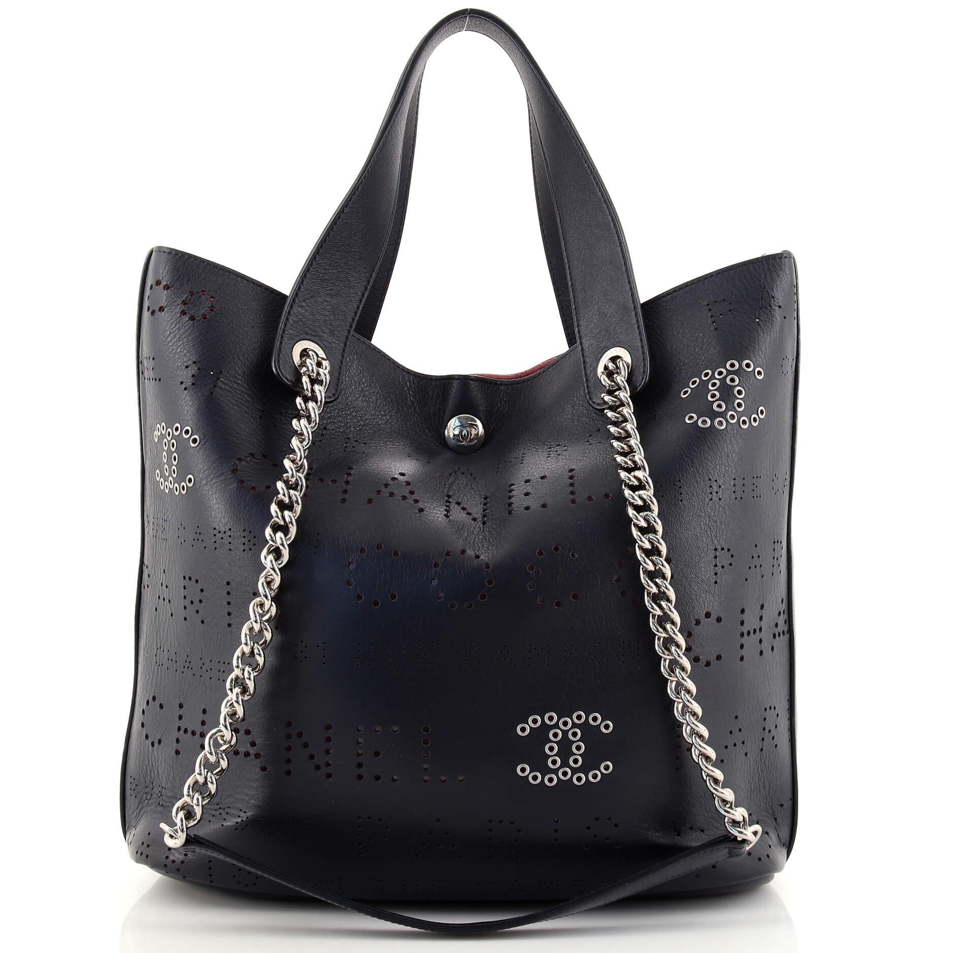 Chanel Logo Eyelets Shopping Tote Perforated Calfskin Small In Good Condition In NY, NY